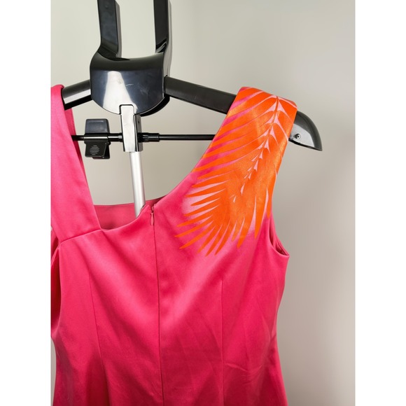 Cache Vintage Pink Orange Tropical Palm Leaf Sheath Dress Size 8 Summer Cocktail - Picture 5 of 6